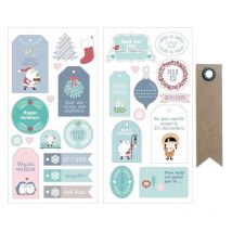 27 Stickers Puffies Père Noël + 20 Étiquettes Kraft Fanion - Youdoit