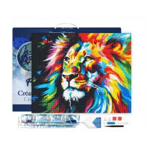 Diamond Painting Broderie Diamant Figured’art 40x50cm Toile Tendue Sur Châssis En Bois - Diamants Carrés - Lion Coloré Abstrait - Figured'Art