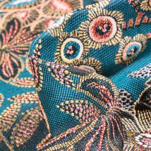 Tissu Jacquard Parade Sur Fond Bleu Turquoise - Au Mètre - Craftine