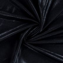 Tissu Simili Cuir Naja Extensible Effet Serpent Brillant Sur Fond Noir - Craftine