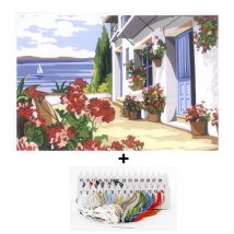 Kit Canevas Modèle Terrasse Fleurie 30 X 40 Cm Seg De Paris - SEG