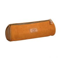 Trousse - Scolaire - Ronde - Cognac - Cuir Végan - Velours - 1 Compartiment - School - Ki Sign