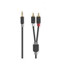 Nedis Câble Audio Jack 3.5mm Mâle Vers Double Rca Mâle 2m Gris Anthracite