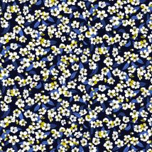 Tissu Coton Imprimé Miyu Sur Fond Bleu Marine - Au Mètre - Craftine