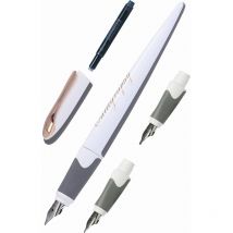 Stylo Plume - Calligraphie - 3 Plumes Différentes - Rechargeable - Online - Air Blanc/rose - Online