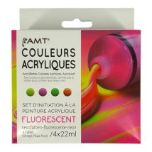 Peinture Acrylique - Couleurs Fluorescentes - 4 Tubes De 22ml - Set D'Initiation - Amt