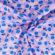 Tissu Coton Imprimé Fleuris Jules Sur Fond Parme - Au Mètre - Craftine