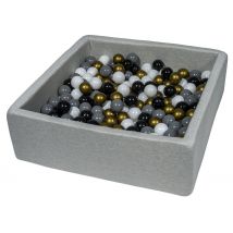 Piscine À Balles Pour Enfant, 90x90 Cm, Aire De Jeu + 300 Balles Noir, Blanc, Or, Gris - Velinda