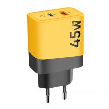 Tactical Chargeur Mural Gan Usb + Usb-c 45w Microgrid Noir / Jaune