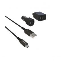 Greene Kit Chargeur Rapide Usb Voiture Et Secteur Avec Câble Micro Usb Mfi 1.3 M Noir - Green-e