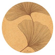 Tapis Yoga Rond Ginkgos Liège-caoutchouc Naturel Design Beige Diam. 135 Cm X 5 Mm + Sangle Transport - YOGATERRAE