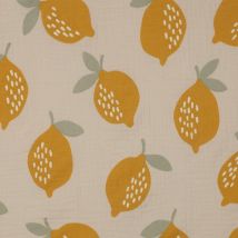 Tissu Double Gaze De Coton Poppy Citrons Sur Fond Beige - Au Mètre - Craftine