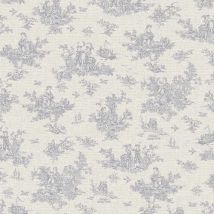 Tissu Toile De Coton Jouy Gris Sur Fond Blanc Cassé - Au Mètre - Craftine