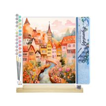 Peinture Par Numéro Figured'art - Village Enchanté Ambre - Kit De Loisir Créatif Diy Numéro D'Art Complet - 40x50cm Toile Roulée + Châssis En Bois À