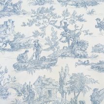 Tissu Toile De Jouy Bleu En 280 Cm De Largeur - Au Mètre - Craftine