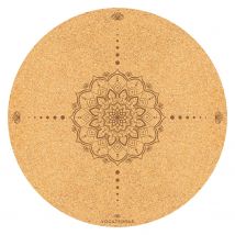 Tapis Yoga Rond Cosmos Liège-caoutchouc Naturel Design Beige Diam. 135 Cm X 5 Mm + Sangle Transport - YOGATERRAE