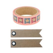 Masking Tape 5 M X 1,5 Cm + 20 Étiquettes Kraft Fanions - Youdoit