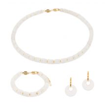 Collier, Bracelet Et Boucles D'Oreilles Blima En Pierres Jade Blanc - SLOYA