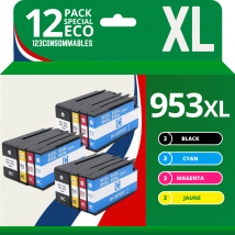 123consommables - 953xl - Pack De 12 Cartouches D'Encre Compatibles Avec Hp Officejet Pro 8715 8710 Hp Officejet Pro 7720 7740 8730 8720 8725 8210 -