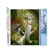 Peinture Par Numéro Figured'art - Féé Dorée - Kit De Loisir Créatif Diy Numéro D'Art Complet - 40x50cm Sans Châssis En Bois