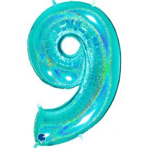 Ballon Géant Chiffre 9 Holographique Tiffany (102 Cm) - Grabo