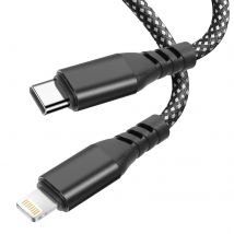Câble Pour Iphone En Nylon Tressé Noir 2m, Usb-c Vers Lightning, Moxie