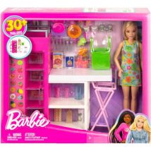 Poupée Barbie Métier : La Cuisine De Barbie Avec 31 Accessoires + 1 Poupée Mannequin - Mattel - Hjv38 - Barbie