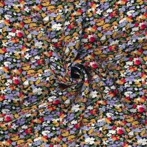 Tissu Crêpe De Viscose Fleurs Lia Sur Fond Noir - Craftine