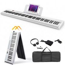 Lalaho - Piano Numérique Pliable - 88 Touches - Bluetooth Midi - Blanc