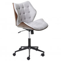Chaise De Bureau Bois Foncé Et Lin Gris Siège Règlable Fonction Pivotante Pieds En Métal Mobilier De Bureau Élégant - Beliani