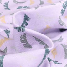 Tissu Jersey Coton Bio Feuilles Héra Sur Fond Parme - Au Mètre - Craftine