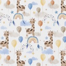 Tissu Coton Digital Littlebird Girafe Et Ballon Sur Fond Blanc - Au Mètre - Craftine