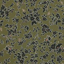 Tissu Viscose Fleuris Sur Fond Vert Kaki - Au Mètre - Craftine