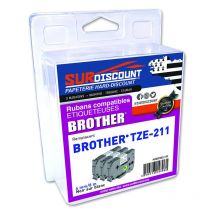 Lot De 3 Rubans Compatibles Pour Titreuse Brother Tze-211 6mm/8m Plastique Noir Sur Blanc - Surdiscount