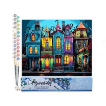 Peinture Par Numéro Figured'art - Maisons Gothiques Colorées - Kit De Loisir Créatif Diy Numéro D'Art Complet - 40x50cm Sans Châssis En Bois