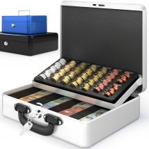 Caisse À Monnaie Profetionnelle 30x25x9cm- Coffret Monnaie Acier- Monnayeur, 2 Clés, Compartiments À Monnaie- Poignée Robuste- Acropaq - Acropaq