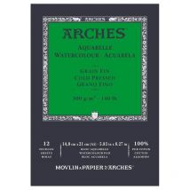 Bloc - Aquarelle - A5 - 14,8x21cm - Grain Fin - 12 Feuilles - 300g - Arches