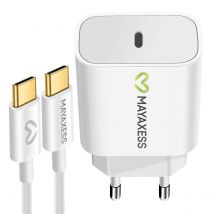 Mayaxess Chargeur Secteur Pour Iphone 17 Pro Max 20w + Câble Usb-c 1m Blanc