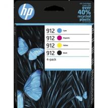 Hp 912 Pack De 4 Cartouches D'Encre Noire, Cyan, Jaune Et Magenta Authentiques (6zc74ae) Pour Officejet 8010/pro 8020 Series