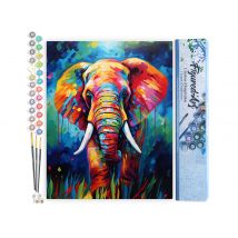 Peinture Par Numéro Figured'art - Éléphant Coloré Abstrait - Kit De Loisir Créatif Diy Numéro D'Art Complet - 40x50cm Sans Châssis En Bois