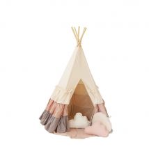 Tente Tipi Avec Franges Et Tapis Powder Frills - Beige, Rose, Gris - Moi Mili