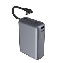 Force Power Powerbank 20000mah Usb-a / Usb-c 40w Pd / Qc Avec Câble Intégré Charge Rapide Gris