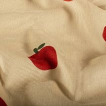 Tissu Velours Milleraies Léontine Pommes Rouges Sur Fond Beige Sable - Craftine