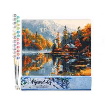 Peinture Par Numéro Figured'art - Cabane Au Bord Du Lac En Automne - Kit De Loisir Créatif Diy Numéro D'Art Complet - 40x50cm Sans Châssis En Bois