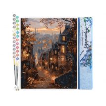 Peinture Par Numéro Figured'art - Rue D'Automne Et Vieille Ville - Kit De Loisir Créatif Diy Numéro D'Art Complet - 40x50cm Sans Châssis En Bois