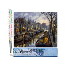 Peinture Par Numéro Figured'art - Vie Sur Le Canal - Kit De Loisir Créatif Diy Numéro D'Art Complet - 40x50cm Sans Châssis En Bois