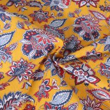 Tissu Coton Imprimé Arty Arlesienne Indienne Sur Fond Jaune - Craftine