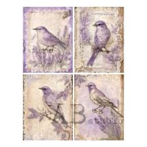 1 Feuille De Papier De Riz 21 X 29,7 Cm Ab Studio Vintage Oiseau Mauve 4986 Scrapbooking
