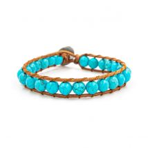 Bracelet Facelia En Pierres Turquoise Et Cuir Véritable - SLOYA