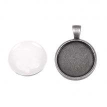Monture Métal: Breloque,2,2cm, Avec Cabochon, 1set, Argent Ancien - Rayher